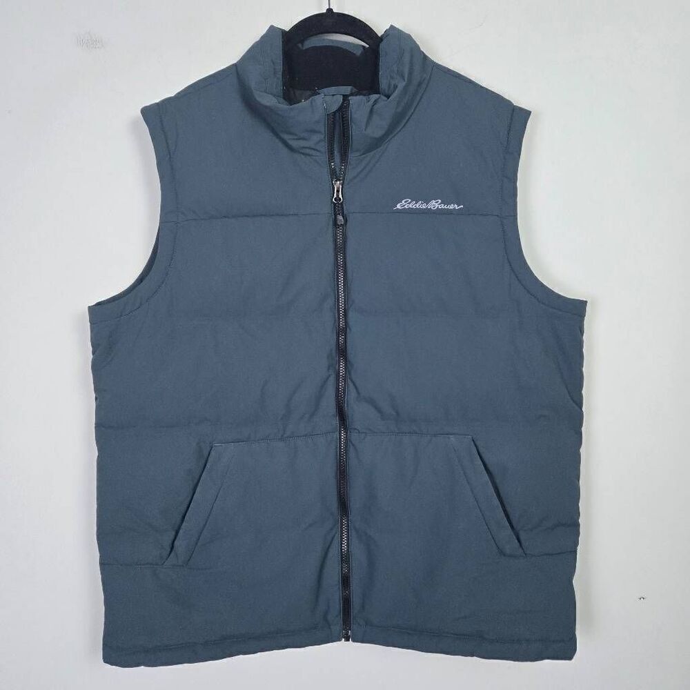 Eddie Bauer Mens Down Puffer Vest Size XL Blue Full Zip Outdoor Hiking Layers